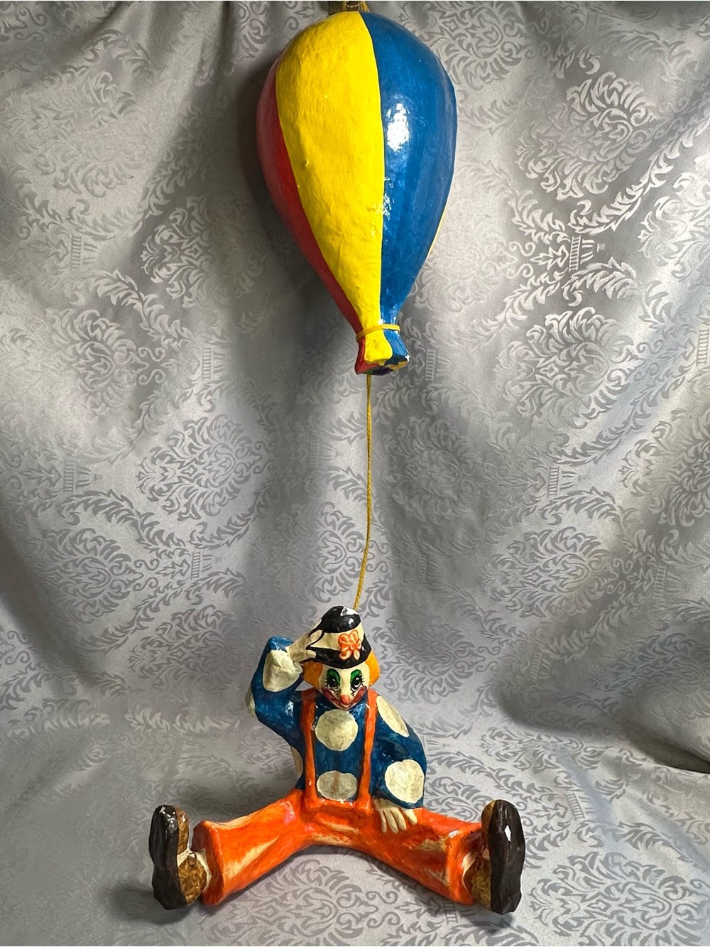 Vintage 70s Circus Clown Hanging Balloon Mobile Sculpture Paper Mache Striped
